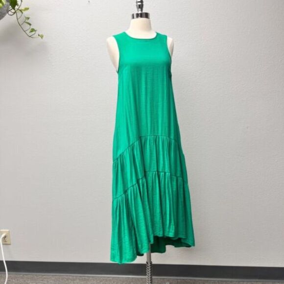 Kelly Green Anthropologie Maeve Tiered High-Low Sleeveless Midi Dress (NWT) - Picture 1 of 5